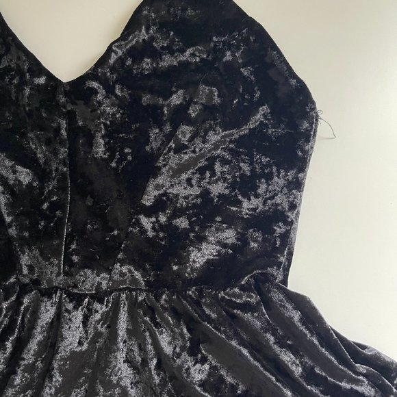 Black Velvet Mini Dress with Cross Back, S - Picture 3 of 4